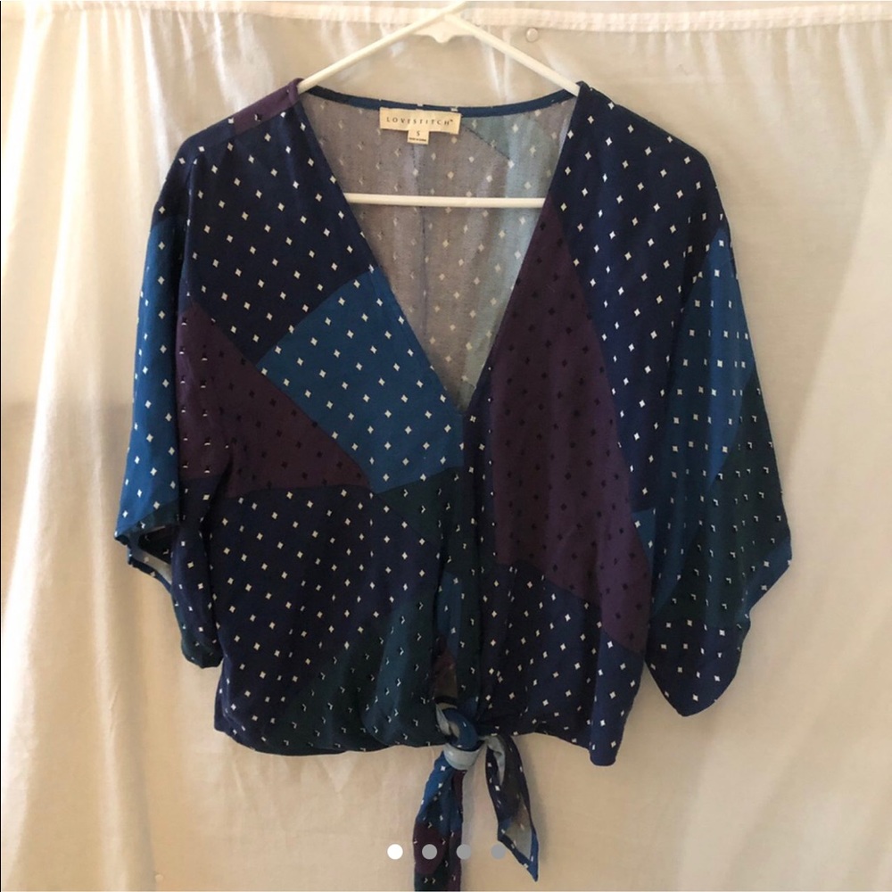 Bohemian patchwork blouse with front tie
